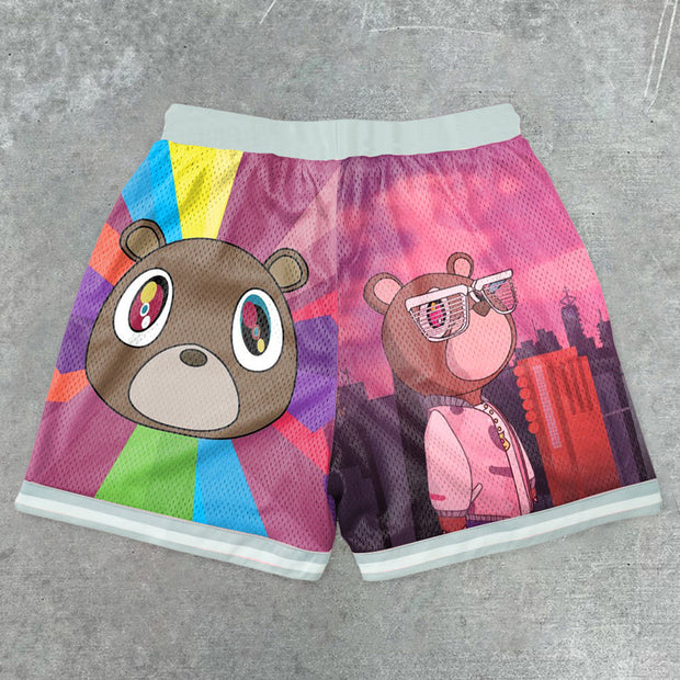 cartoon-print mesh street shorts