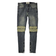 Retro Hip Hop Washed Ripped Hem Zipper Design Slim Jeans Trousers