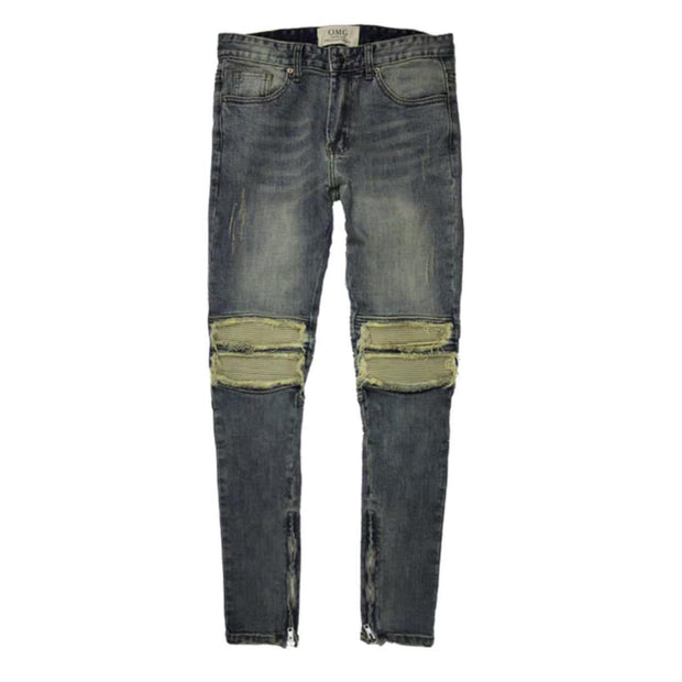 Retro Hip Hop Washed Ripped Hem Zipper Design Slim Jeans Trousers