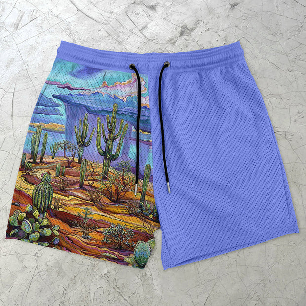 Contrast Vintage Print Fashion Mesh Shorts