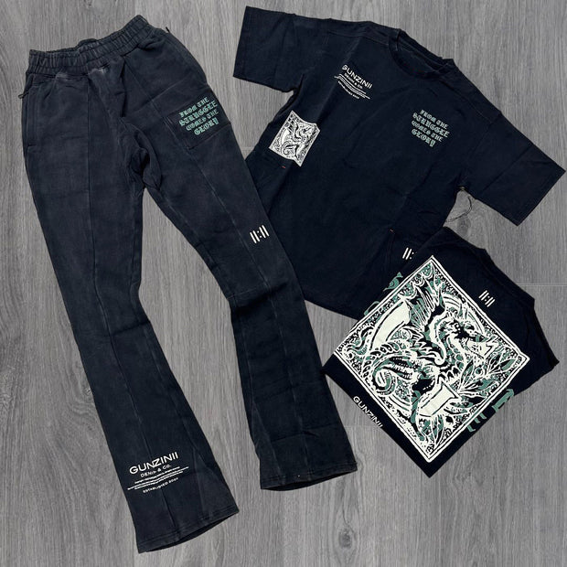 Casual street dragon print T-shirt and trousers two-piece suit
