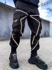 Street style multi-pocket overalls loose straight-leg trousers
