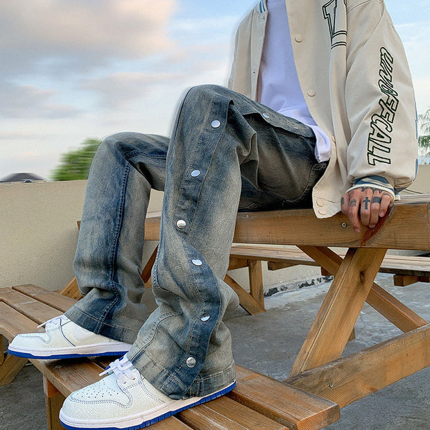Breasted vintage wash street jeans