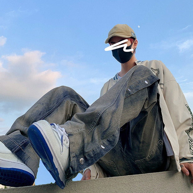 Breasted vintage wash street jeans