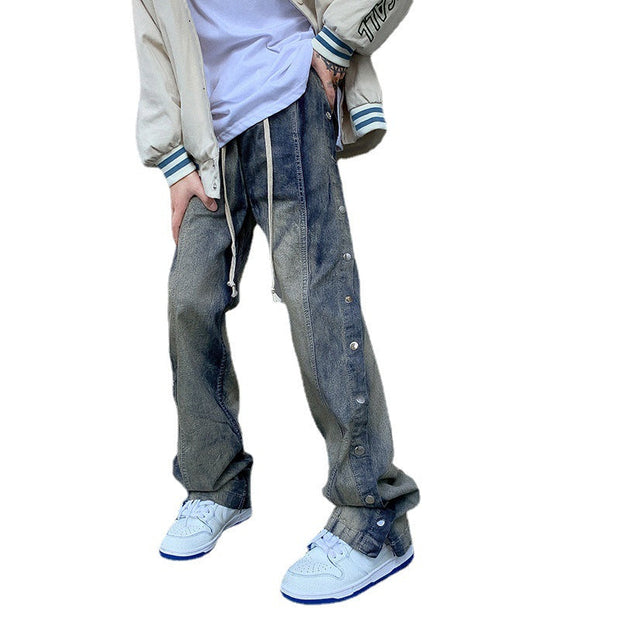 Breasted vintage wash street jeans