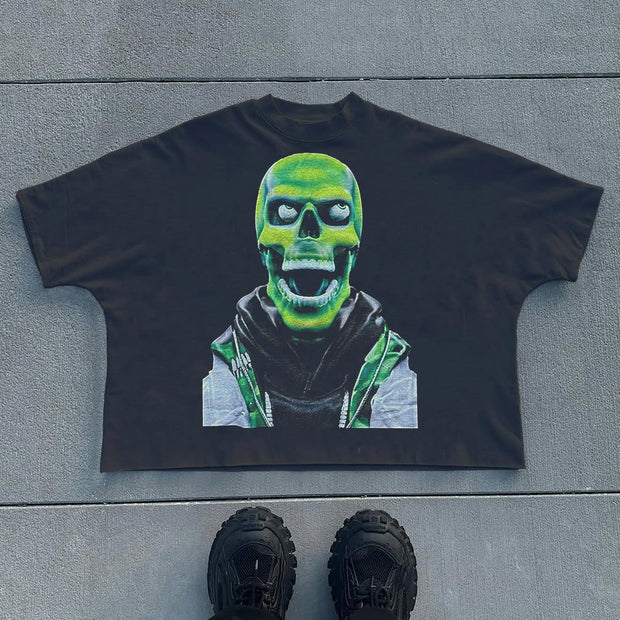 Green Skull Casual Streetwear Long Sleeve T-Shirt