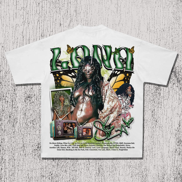 Hip Hop Casual Street Music Festival Print T-Shirt