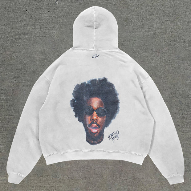 Casual character print loose hoodie