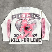Fashion round neck fake two piece printed sweatshirt