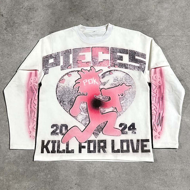 Fashion round neck fake two piece printed sweatshirt