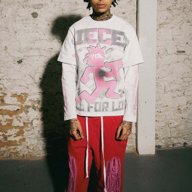 Fashion round neck fake two piece printed sweatshirt