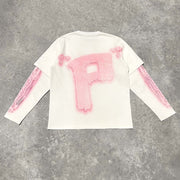 Fashion round neck fake two piece printed sweatshirt