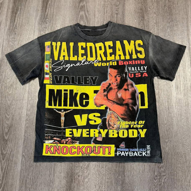 Boxing Letters Print Short Sleeve T-Shirt