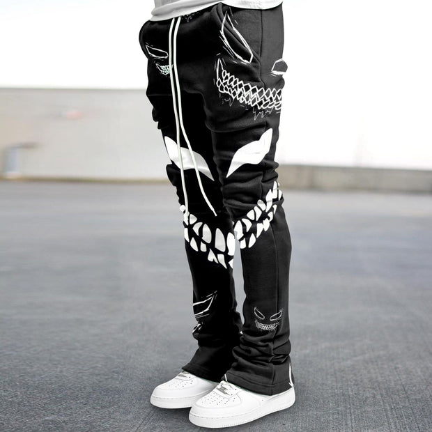 Evil Smile Print Vintage Street Flare Pants