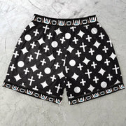 vintage cross print mesh street shorts