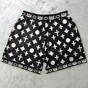 vintage cross print mesh street shorts