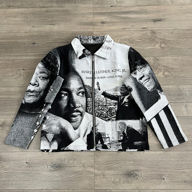 Character Speech Print Long Sleeve Zipped Jacket