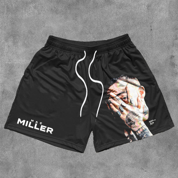 Fashion Print Mesh Drawstring Shorts
