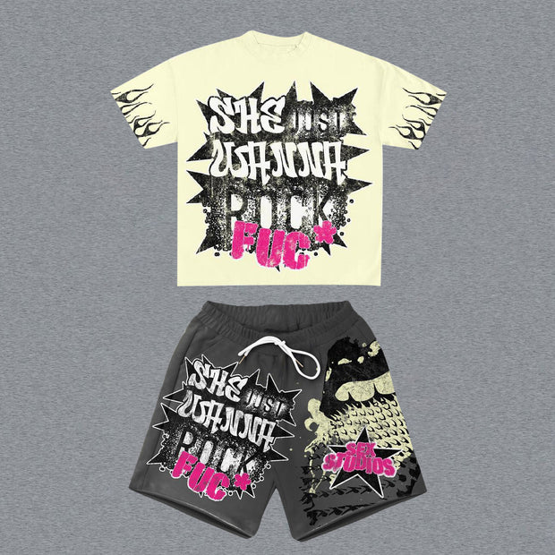 Vintage Print Street Short Sleeve T-Shirt