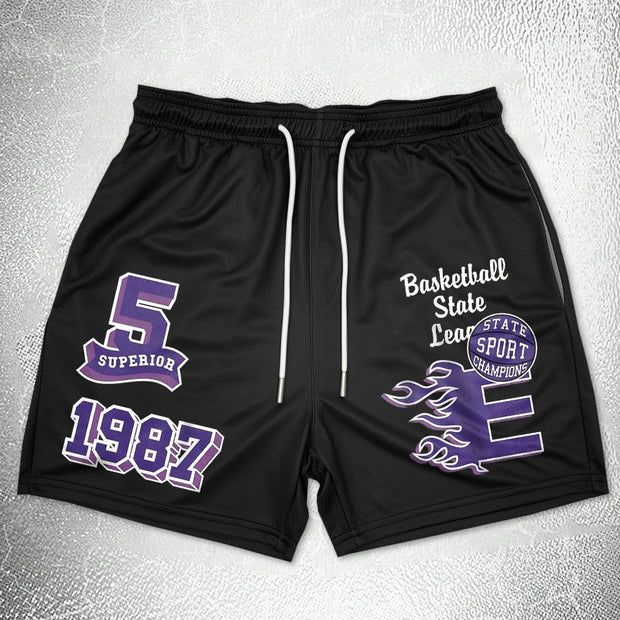 Retro Print Hip-Hop Trendy Mesh Shorts