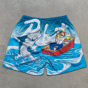 Wave graphic print elastic shorts