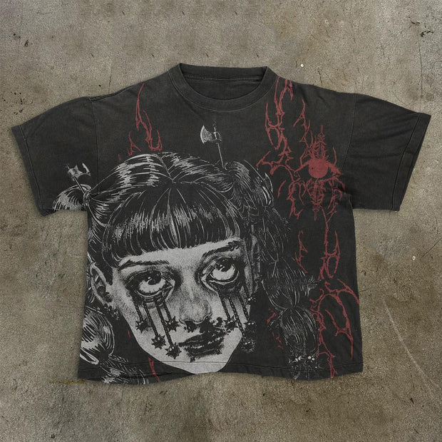 Dark Style Girl Print Short Sleeve T-Shirt