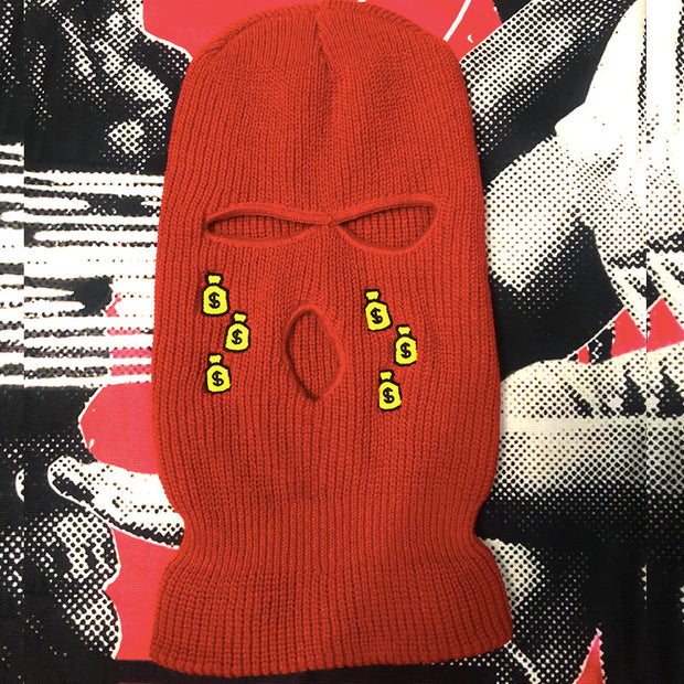 Tears of money embroidered three-hole hat warm ski mask