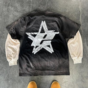 Fake Two Jesus Flare Print Long Sleeve T-Shirt