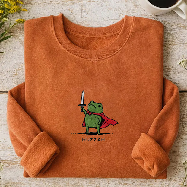 Huzzah Frog with Sword Embroidered Sweatshirt