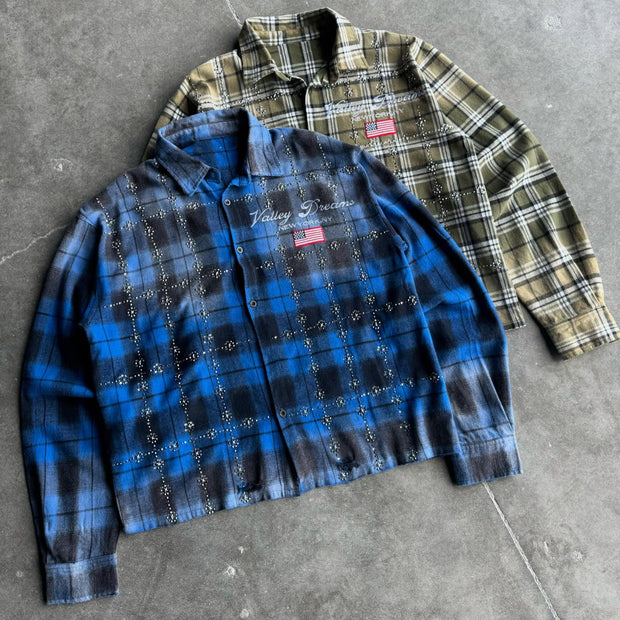 Casual Street Retro Colorful Plaid Gradient Flannel Shirt