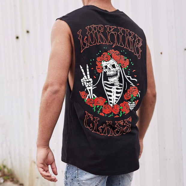Skull Rose Graphic Print Vest Vest