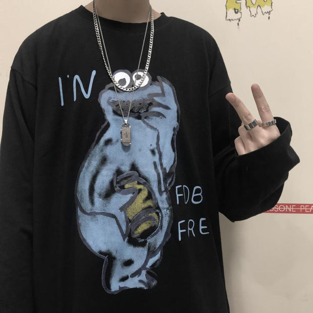 Fashion cartoon print i long sleeve T-shirt