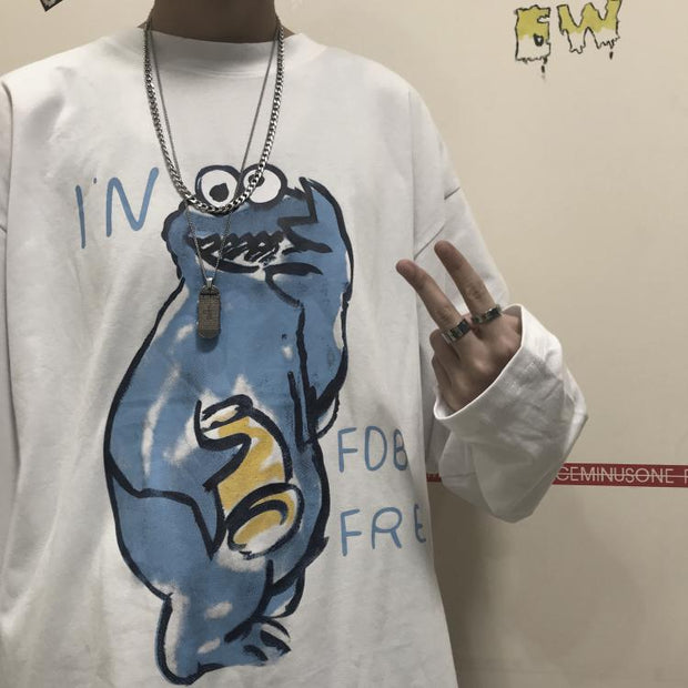 Fashion cartoon print i long sleeve T-shirt