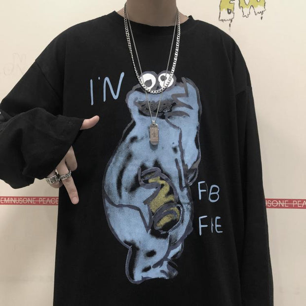 Fashion cartoon print i long sleeve T-shirt