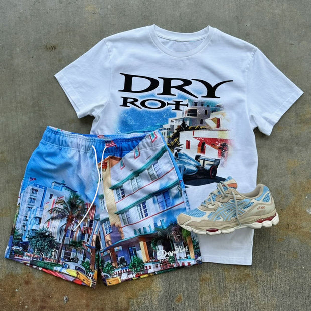 Personalized racing print mesh shorts set
