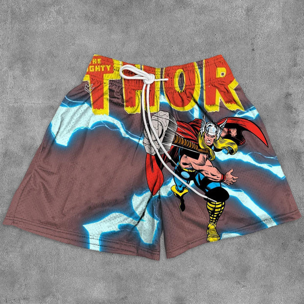 Anime Lightning Print Mesh Pocket Shorts