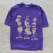 Fashion Print Loose Crew Neck Solid Color T-Shirt