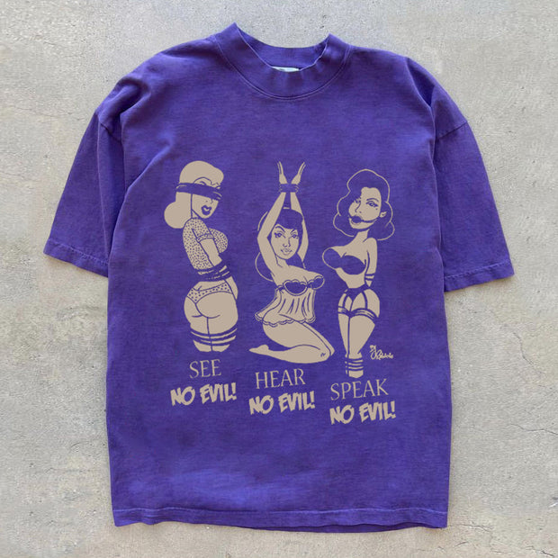 Fashion Print Loose Crew Neck Solid Color T-Shirt