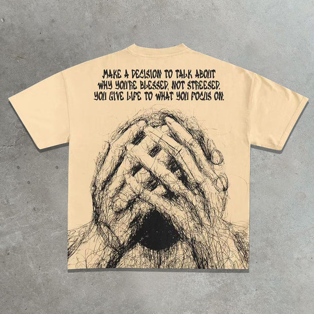 Casual street printed cotton T-shirt