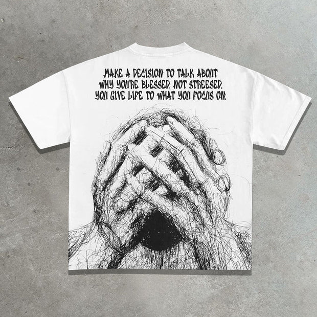 Casual street printed cotton T-shirt