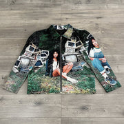 Fashion Character Print Long Sleeve Zipped Jacket