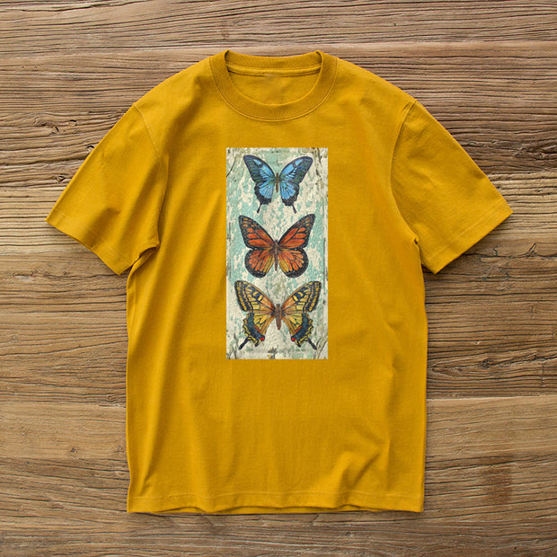 Retro butterfly print street short-sleeved T-shirt