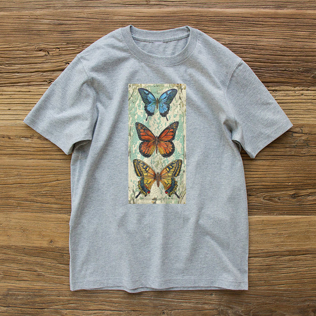 Retro butterfly print street short-sleeved T-shirt