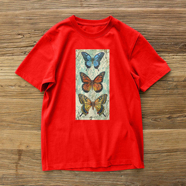 Retro butterfly print street short-sleeved T-shirt