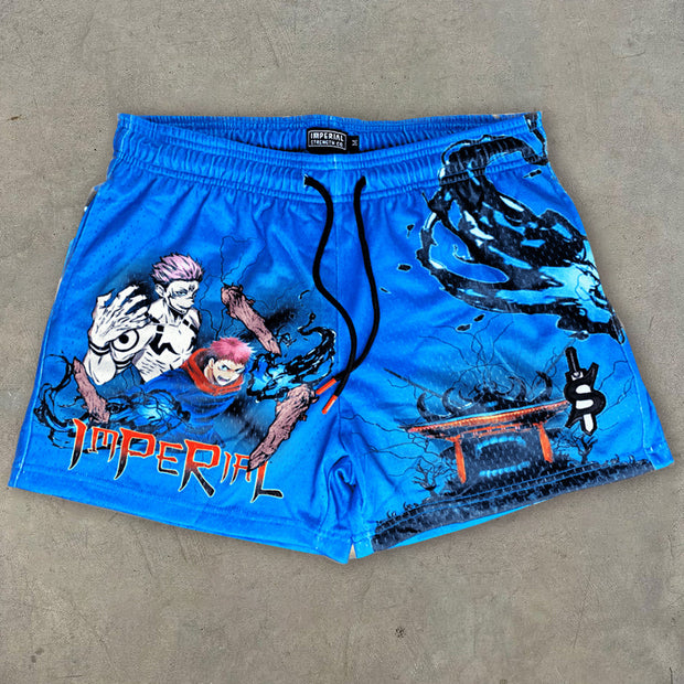 Retro fighting anime print casual shorts