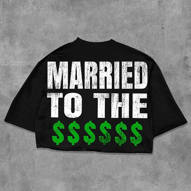 Married To The Money Printed Three-quarter Sleeve T-shirt