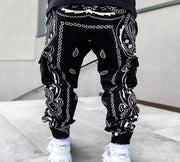 Fashion trend printing harem pants multi-pocket cargo trousers