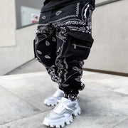 Fashion trend printing harem pants multi-pocket cargo trousers