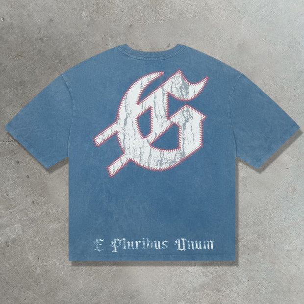 Home Run Skull Casual Street Vintage T-Shirt