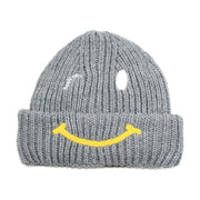 Smiley face knitted hat plus velvet thickened earmuffs woolen cap embroidery cold hat women